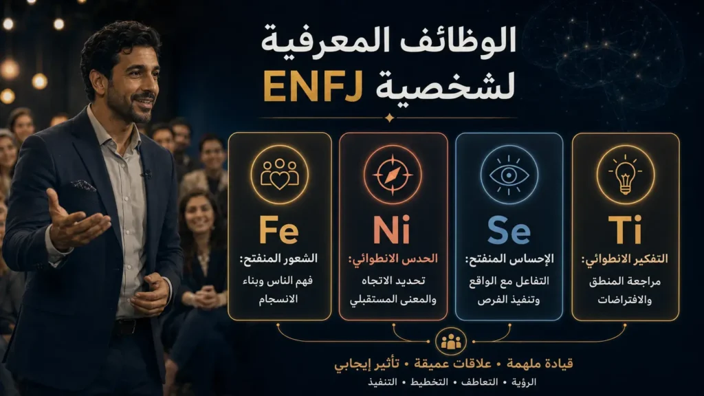شخصية ENFJ البطل 3 الوظائف المعرفية لشخصية ENFJ وهي Fe وNi وSe وTi