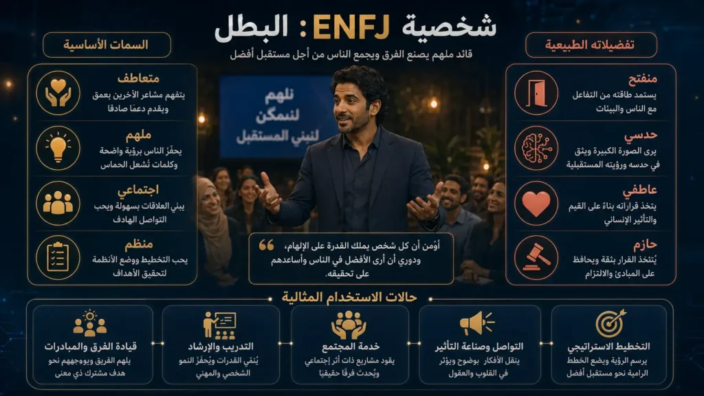 شخصية ENFJ البطل 2 شخصية ENFJ البطل وصفاتها ونقاط قوتها وعلاقاتها والمهن المناسبة لها