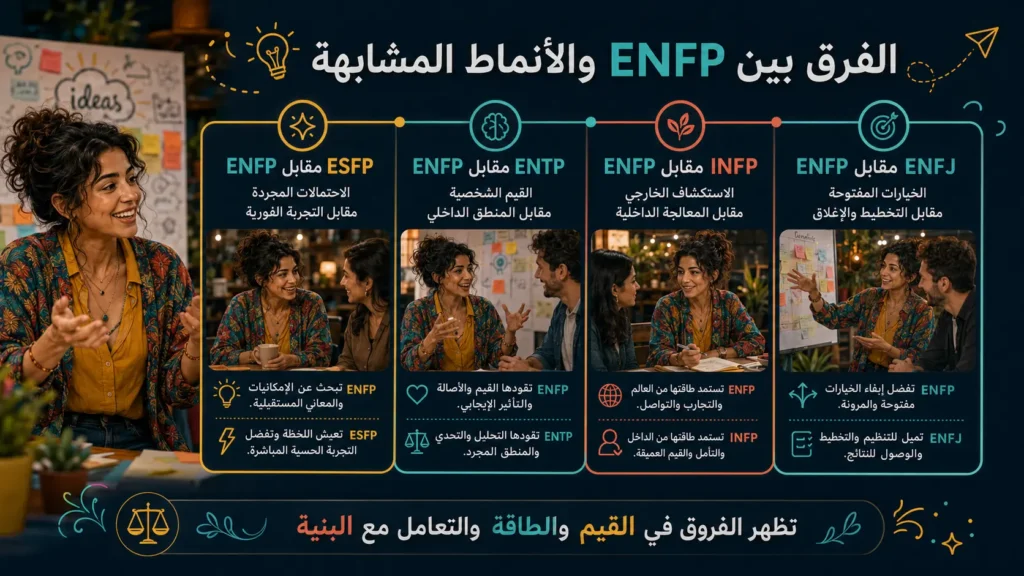 شخصية ENFP المناضل 8 الفرق بين شخصية ENFP والأنماط المشابهة ESFP وENTP وINFP وENFJ