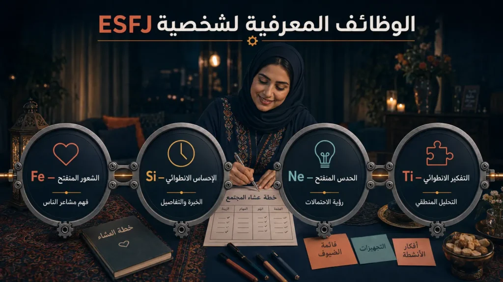 شخصية ESFJ القنصل 3 الوظائف المعرفية لشخصية ESFJ وهي Fe وSi وNe وTi