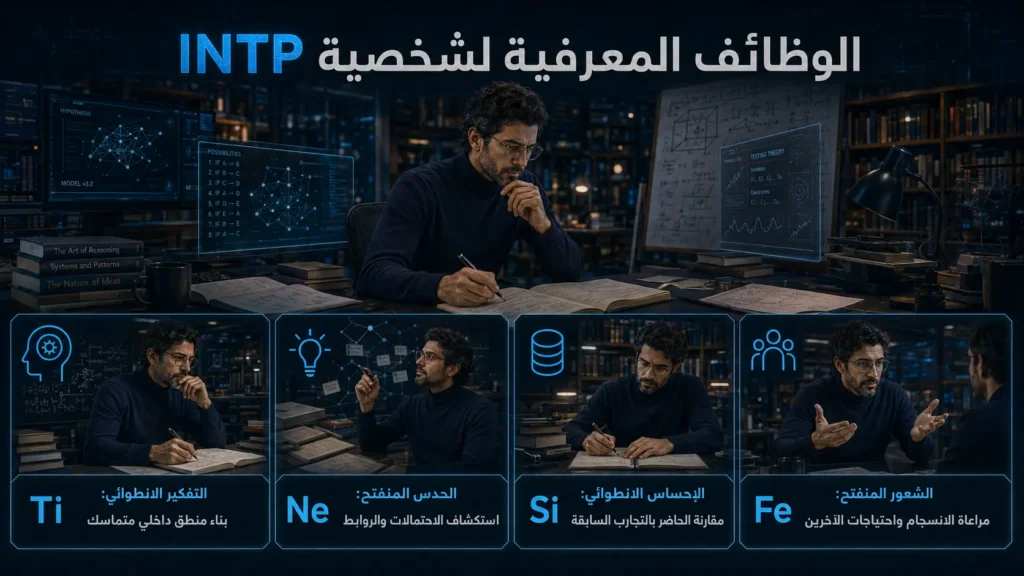 شخصية INTP المنطقي 3 الوظائف المعرفية لشخصية INTP وهي Ti وNe وSi وFe