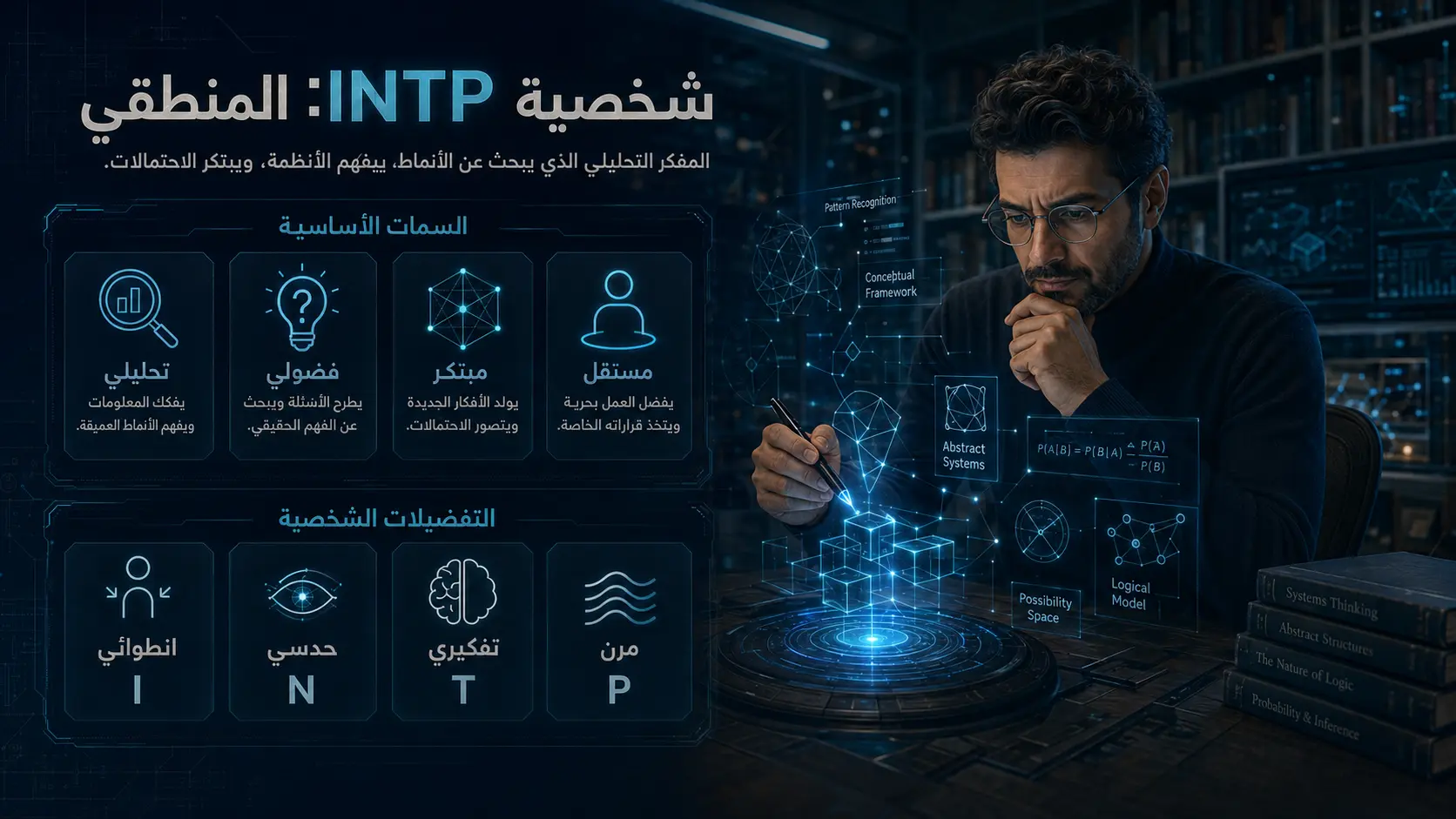 شخصية INTP المنطقي 1 شخصية INTP المنطقي وصفاتها ونقاط قوتها وعلاقاتها والمهن المناسبة لها