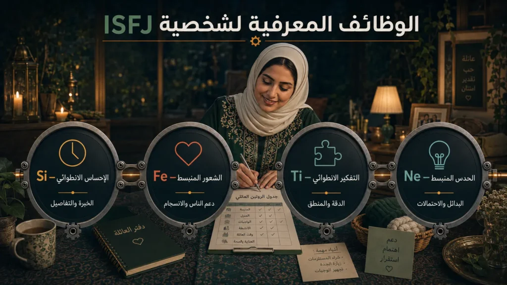 الوظائف المعرفية لشخصية ISFJ وهي Si وFe وTi وNe
