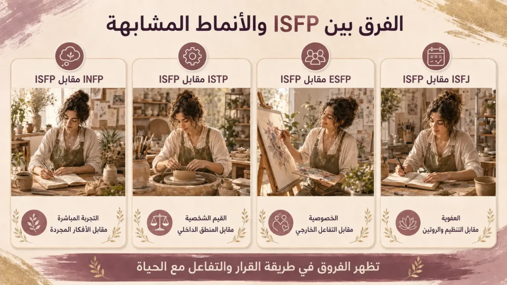 شخصية ISFP المغامر 8 الفرق بين شخصية ISFP والأنماط المشابهة INFP وISTP وESFP وISFJ